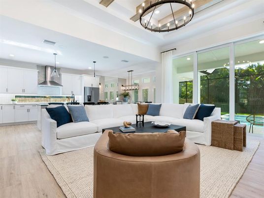 Dining room, Interior, Kitchen, Living room, Pendant Lights, Recessed Lighting, Stainless Steel Appliances, Wood Texture Flooring