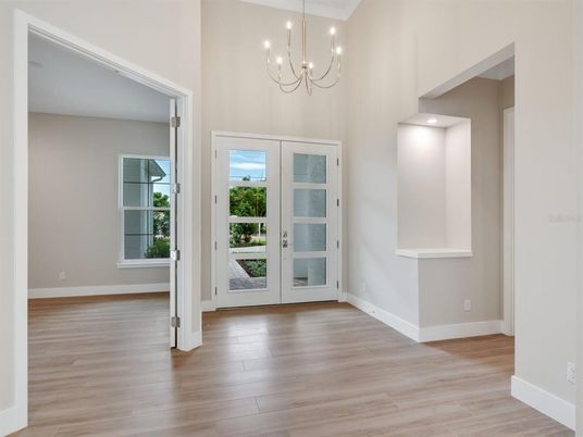 Chandelier, Empty room, Interior, Wood Texture Flooring