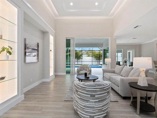 Interior, Living room, Recessed Lighting, Wood Texture Flooring