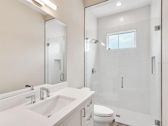 Bathroom, Glass Shower, Interior, Recessed Lighting
