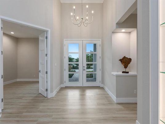 Chandelier, Interior, Recessed Lighting, Wood Texture Flooring