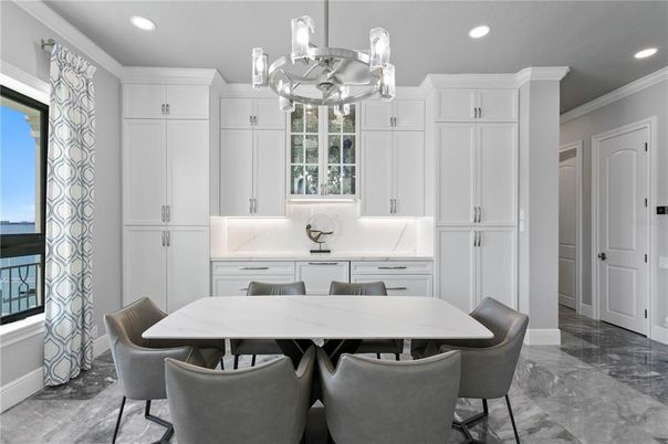 Chandelier, Dining room, Interior, Kitchen, Marble, Pendant Lights, Recessed Lighting, Water