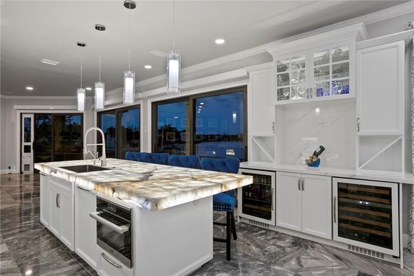 Interior, Kitchen, Marble, Pendant Lights, Recessed Lighting, Water