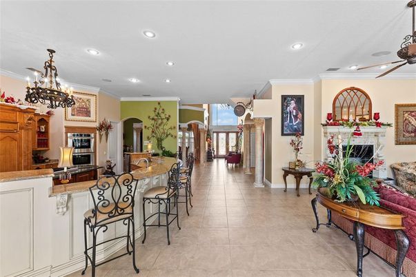 Chandelier, Fireplace, Interior, Kitchen, Recessed Lighting