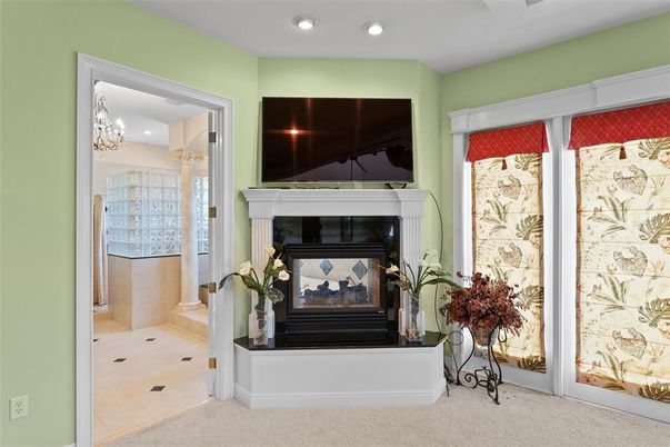 Bathroom, Chandelier, Fireplace, Interior, Recessed Lighting