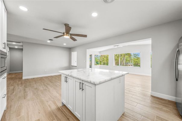 Interior, Kitchen, Recessed Lighting, Wood Texture Flooring