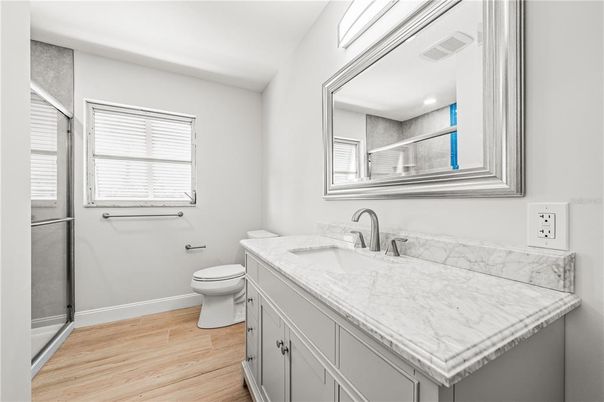Bathroom, Interior, Recessed Lighting, Wood Texture Flooring