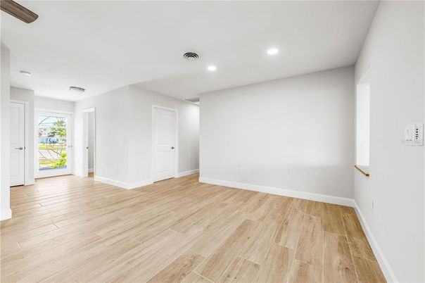 Empty room, Interior, Recessed Lighting, Wood Texture Flooring