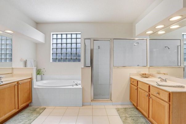 Bathroom, Dual Sink Vanities, Glass Shower, Interior, Recessed Lighting