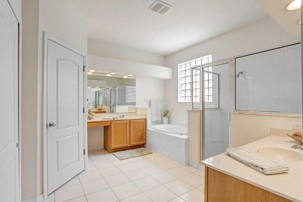 Bathroom, Dual Sink Vanities, Glass Shower, Interior, Recessed Lighting