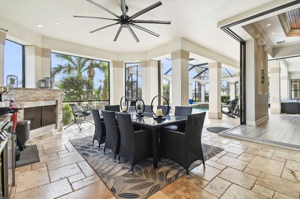 Dining room, Fireplace, Interior, Recessed Lighting