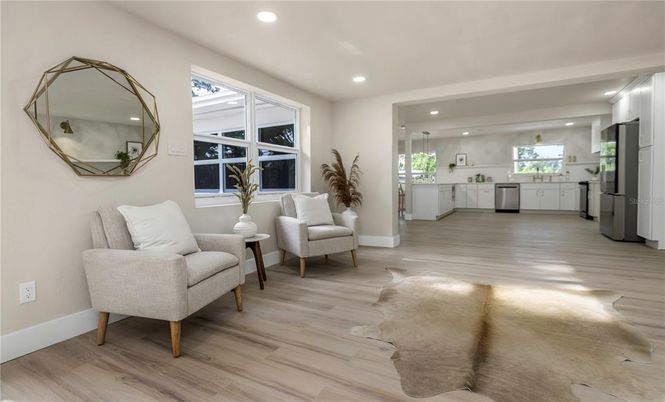 Interior, Kitchen, Pendant Lights, Recessed Lighting, Wood Texture Flooring