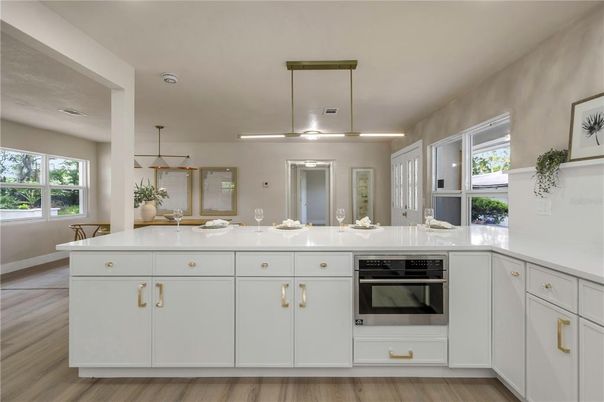 Interior, Kitchen, Pendant Lights, Wood Texture Flooring