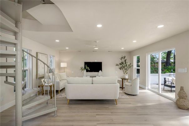 Interior, Living room, Recessed Lighting, Wood Texture Flooring
