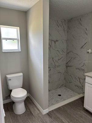 Bathroom, Interior, Marble Walls, Wood Texture Flooring