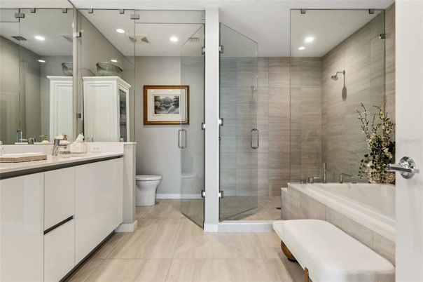 Bathroom, Glass Shower, Interior, Recessed Lighting