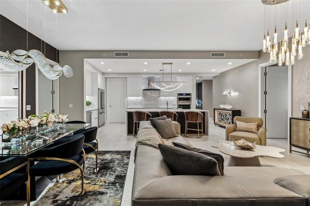Dining room, Interior, Kitchen, Living room, Pendant Lights, Recessed Lighting, Stainless Steel Appliances