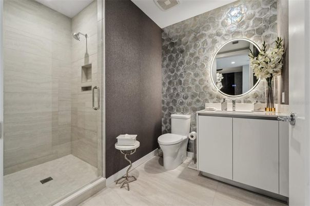 Bathroom, Glass Shower, Interior, Recessed Lighting