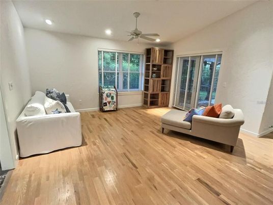 Interior, Living room, Recessed Lighting, Wood Texture Flooring