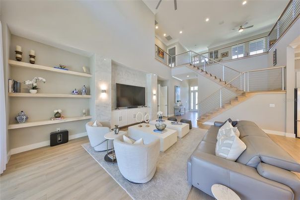 Interior, Living room, Recessed Lighting, Wood Texture Flooring