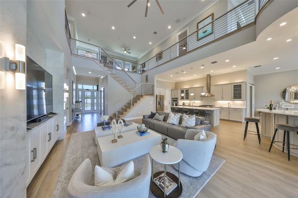 Interior, Kitchen, Living room, Pendant Lights, Recessed Lighting, Stainless Steel Appliances, Wood Texture Flooring