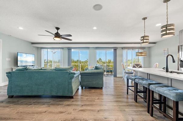 Dining room, Interior, Kitchen, Living room, Pendant Lights, Recessed Lighting, Wood Texture Flooring