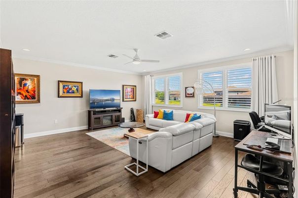 Home Office, Interior, Living room, Recessed Lighting, Wood Texture Flooring
