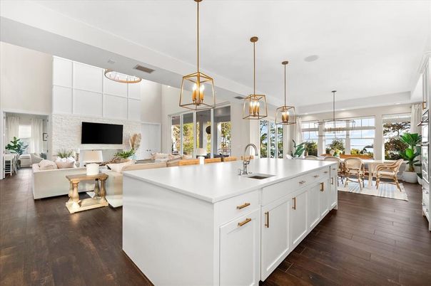 Dining room, Interior, Kitchen, Living room, Pendant Lights, Recessed Lighting, Wood Texture Flooring