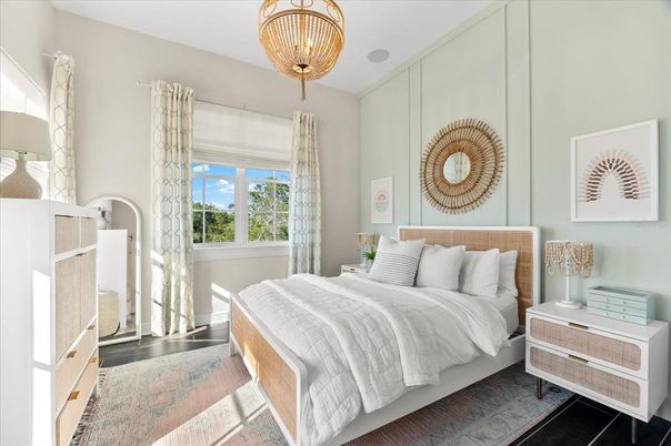Bedroom, Chandelier, Interior, Wood Texture Flooring