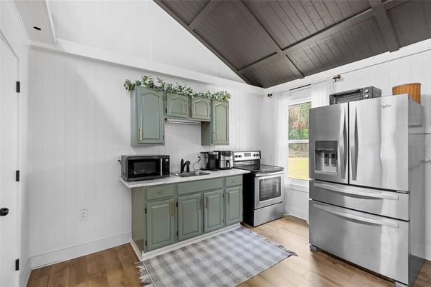 Interior, Kitchen, Stainless Steel Appliances, Wooden Ceilings, Wood Texture Flooring