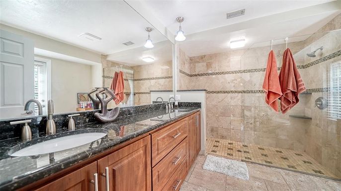Bathroom, Dual Sink Vanities, Glass Shower, Interior