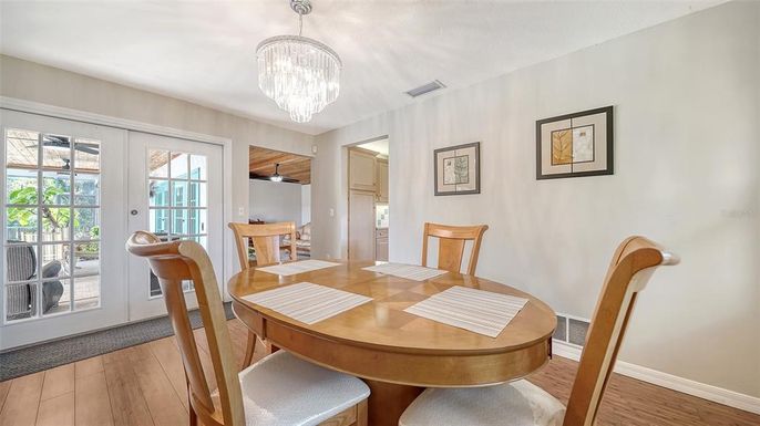 Chandelier, Dining room, Interior, Wood Texture Flooring