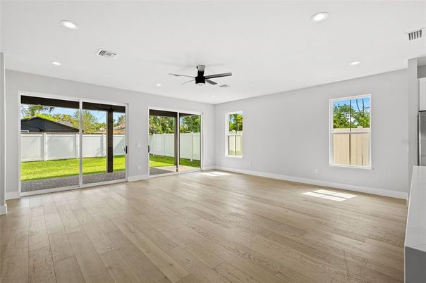 Empty room, Interior, Recessed Lighting, Wood Texture Flooring