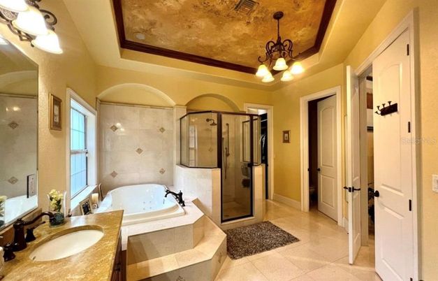 Bathroom, Chandelier, Dual Sink Vanities, Glass Shower, Interior