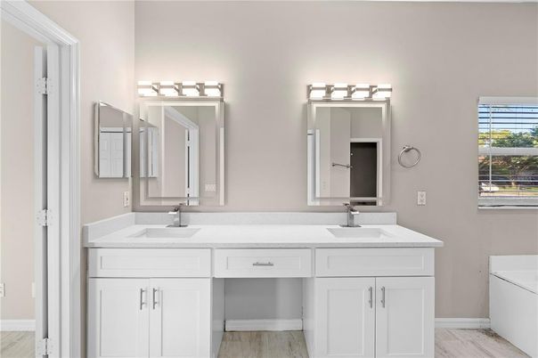 Bathroom, Dual Sink Vanities, Interior, Wood Texture Flooring