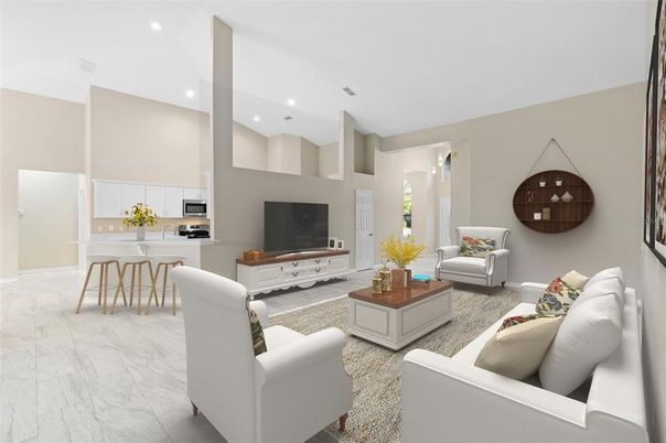 Interior, Kitchen, Living room, Marble, Recessed Lighting, Stainless Steel Appliances