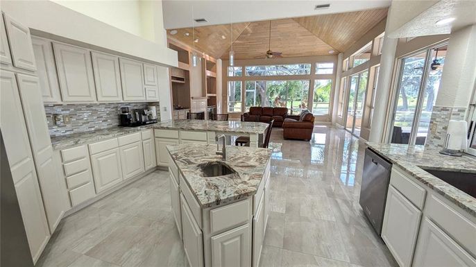 Interior, Kitchen, Living room, Recessed Lighting, Wooden Ceilings, Wood Texture Flooring