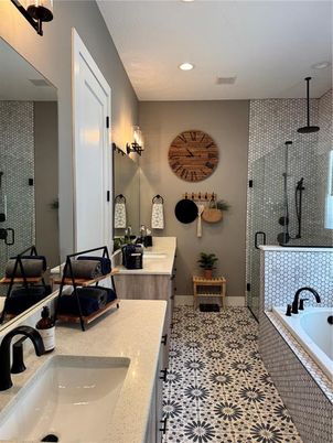 Bathroom, Dual Sink Vanities, Glass Shower, Interior, Recessed Lighting