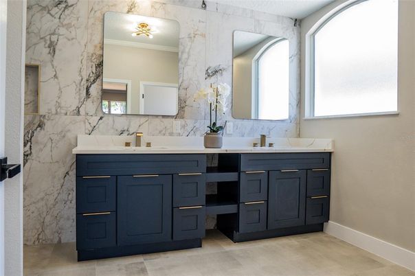 Bathroom, Dual Sink Vanities, Interior, Marble Walls
