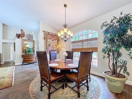 Chandelier, Dining room, Interior, Wood Texture Flooring