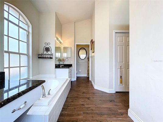 Bathroom, Dual Sink Vanities, Interior, Wood Texture Flooring