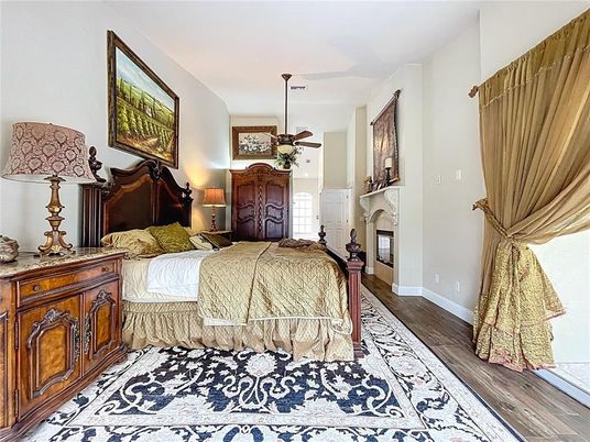 Bedroom, Fireplace, Interior, Wood Texture Flooring
