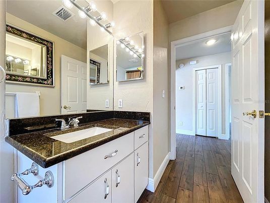 Bathroom, Interior, Recessed Lighting, Wood Texture Flooring