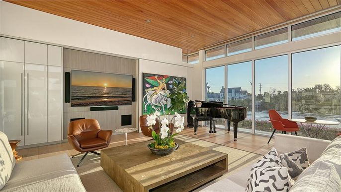 Interior, Living room, Piano, Wooden Ceilings, Wood Texture Flooring