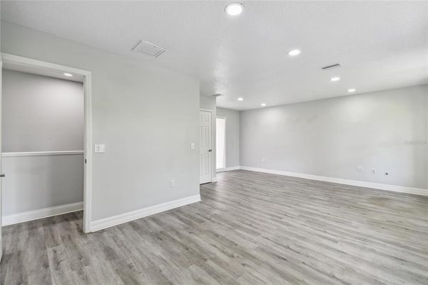 Empty room, Interior, Recessed Lighting, Wood Texture Flooring