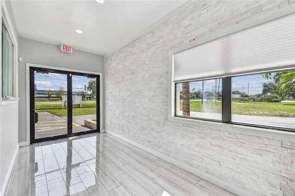Empty room, Interior, Recessed Lighting, Stone Walls, Water