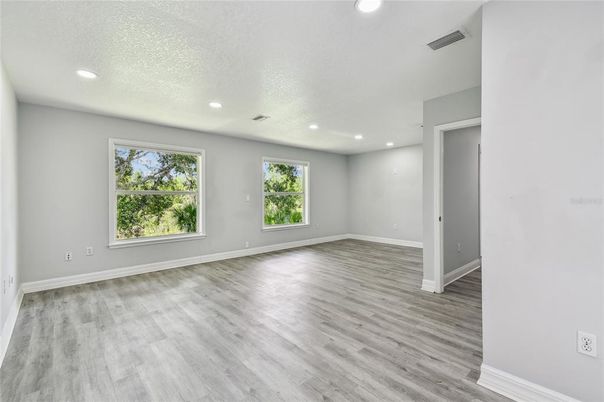 Empty room, Interior, Recessed Lighting, Wood Texture Flooring