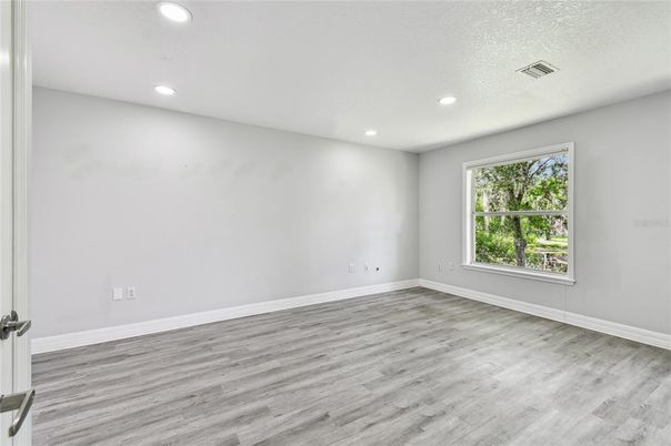 Empty room, Interior, Recessed Lighting, Wood Texture Flooring