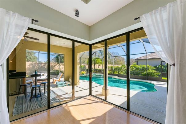 Glass Ceilings, Interior, Pool, Sun Room, Wood Texture Flooring