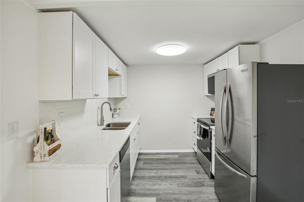 Interior, Kitchen, Stainless Steel Appliances, Wood Texture Flooring